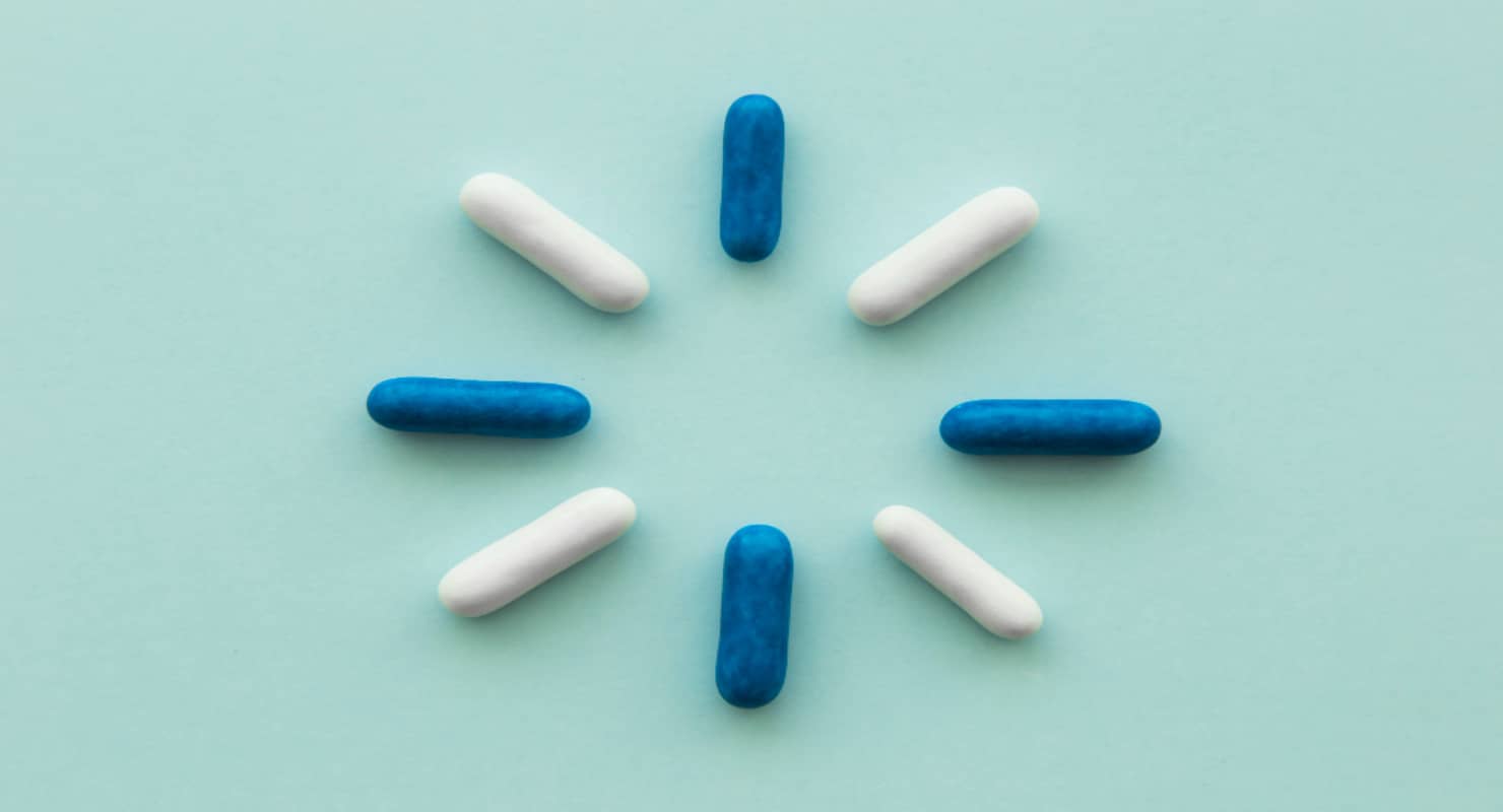 Design made with blue and white capsules